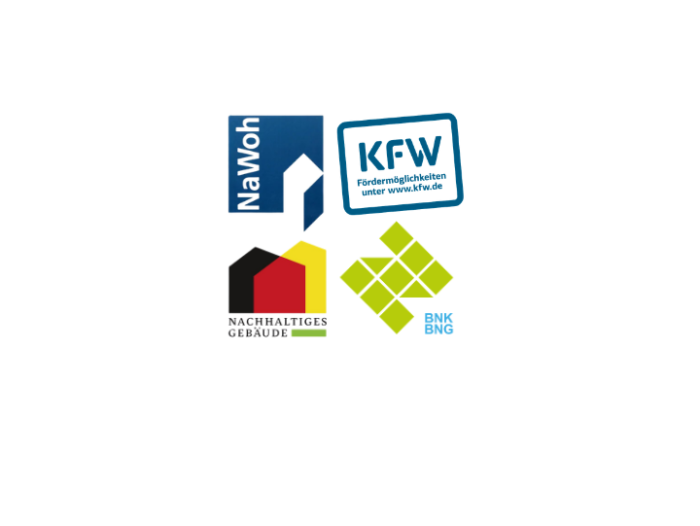 Die Logos von BNB, BNK/BNG, QNG, NaWoh, Klimafreundlicher Neubau
