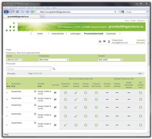 greenbuildingproducts.eu Datenbank für bewertete Produkte nach DGNBund LEED Kriterien